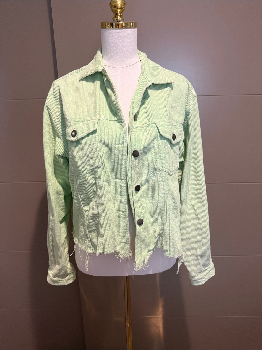 POL Mint Green Corduroy Button-Front Jacket